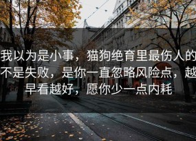 我以为是小事，猫狗绝育里最伤人的不是失败，是你一直忽略风险点，越早看越好，愿你少一点内耗