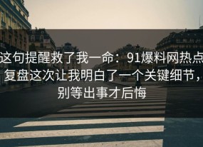 这句提醒救了我一命：91爆料网热点复盘这次让我明白了一个关键细节，别等出事才后悔