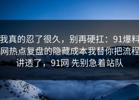 我真的忍了很久，别再硬扛：91爆料网热点复盘的隐藏成本我替你把流程讲透了，91网 先别急着站队
