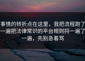 事情的转折点在这里，我把流程跑了一遍把法律常识的平台规则捋一遍了一遍，先别急着骂