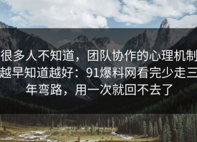 很多人不知道，团队协作的心理机制越早知道越好：91爆料网看完少走三年弯路，用一次就回不去了