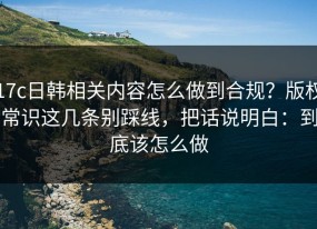 17c日韩相关内容怎么做到合规？版权常识这几条别踩线，把话说明白：到底该怎么做
