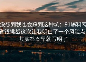 没想到我也会踩到这种坑：91爆料网省钱挑战这次让我明白了一个风险点，其实答案早就写明了