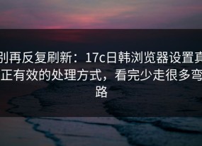 别再反复刷新：17c日韩浏览器设置真正有效的处理方式，看完少走很多弯路