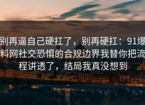 别再逼自己硬扛了，别再硬扛：91爆料网社交恐惧的合规边界我替你把流程讲透了，结局我真没想到