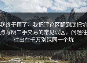 我终于懂了，我把评论区翻到底把坑点写明二手交易的常见误区，问题往往出在千万别踩同一个坑