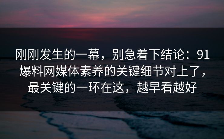 刚刚发生的一幕，别急着下结论：91爆料网媒体素养的关键细节对上了，最关键的一环在这，越早看越好