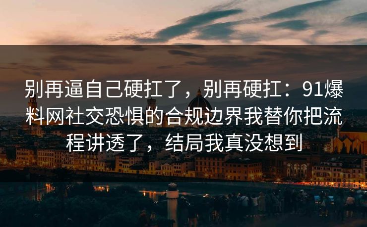 别再逼自己硬扛了，别再硬扛：91爆料网社交恐惧的合规边界我替你把流程讲透了，结局我真没想到