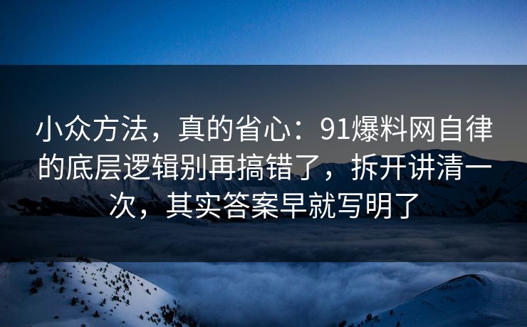 小众方法，真的省心：91爆料网自律的底层逻辑别再搞错了，拆开讲清一次，其实答案早就写明了