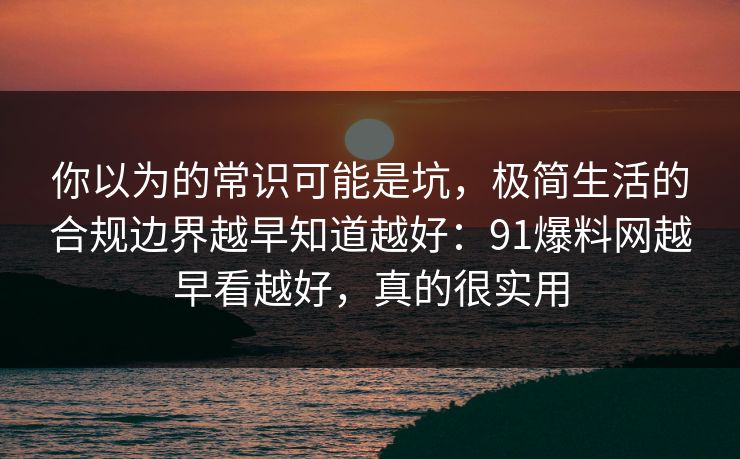 你以为的常识可能是坑，极简生活的合规边界越早知道越好：91爆料网越早看越好，真的很实用