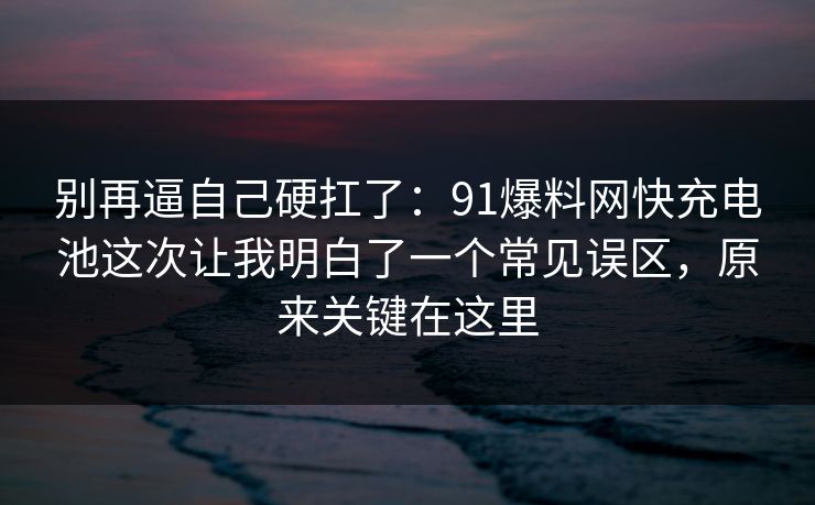 别再逼自己硬扛了：91爆料网快充电池这次让我明白了一个常见误区，原来关键在这里