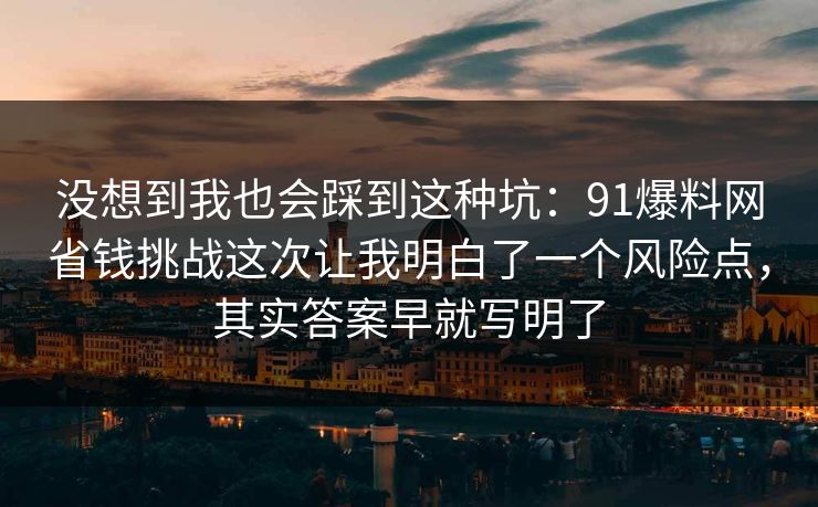 没想到我也会踩到这种坑：91爆料网省钱挑战这次让我明白了一个风险点，其实答案早就写明了