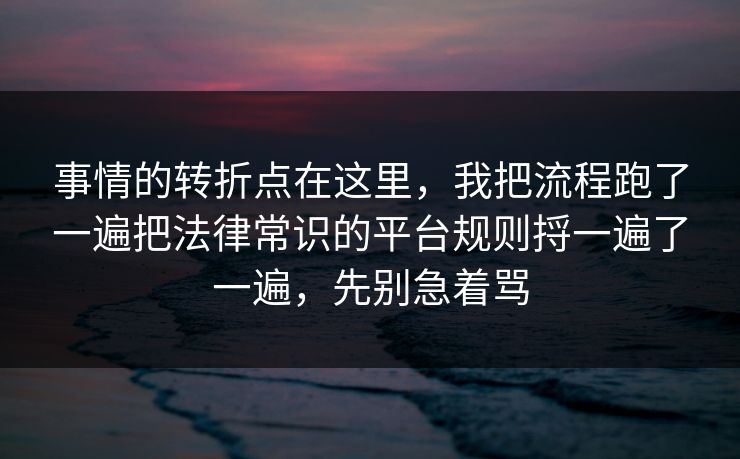 事情的转折点在这里，我把流程跑了一遍把法律常识的平台规则捋一遍了一遍，先别急着骂