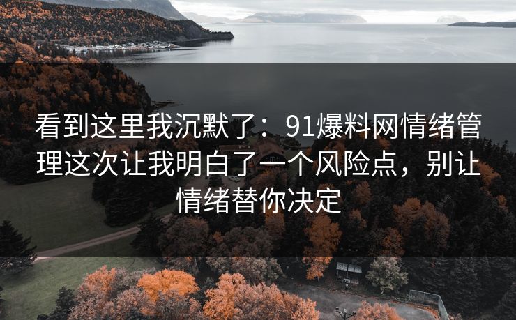 看到这里我沉默了：91爆料网情绪管理这次让我明白了一个风险点，别让情绪替你决定