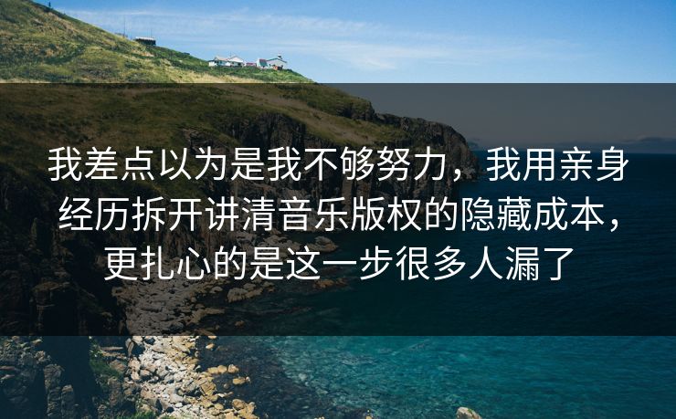 我差点以为是我不够努力，我用亲身经历拆开讲清音乐版权的隐藏成本，更扎心的是这一步很多人漏了